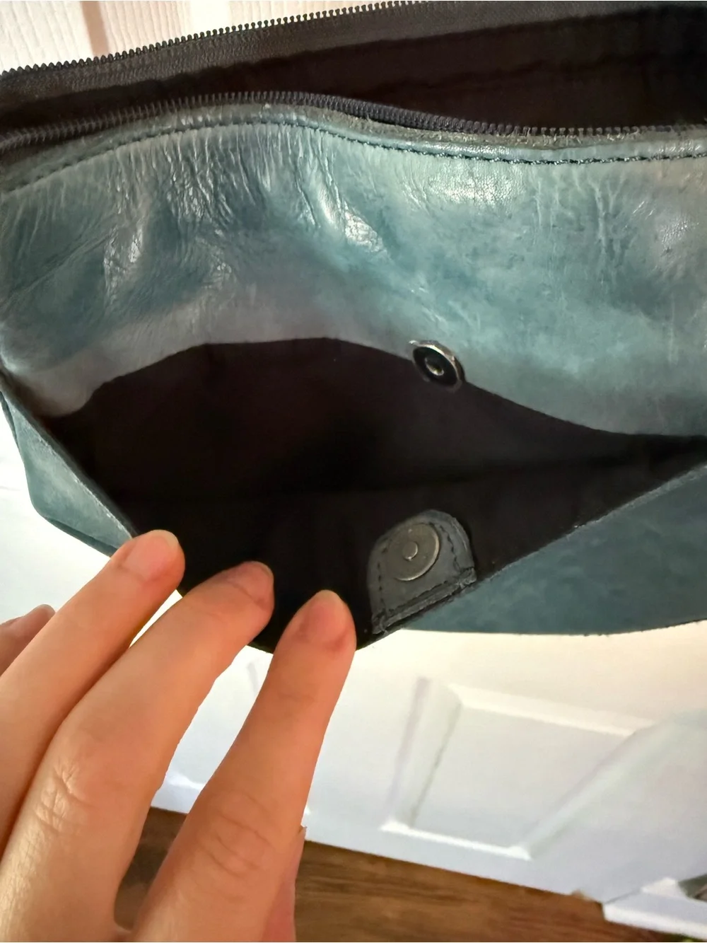 Teal Genuine Leather Crossbody Bag